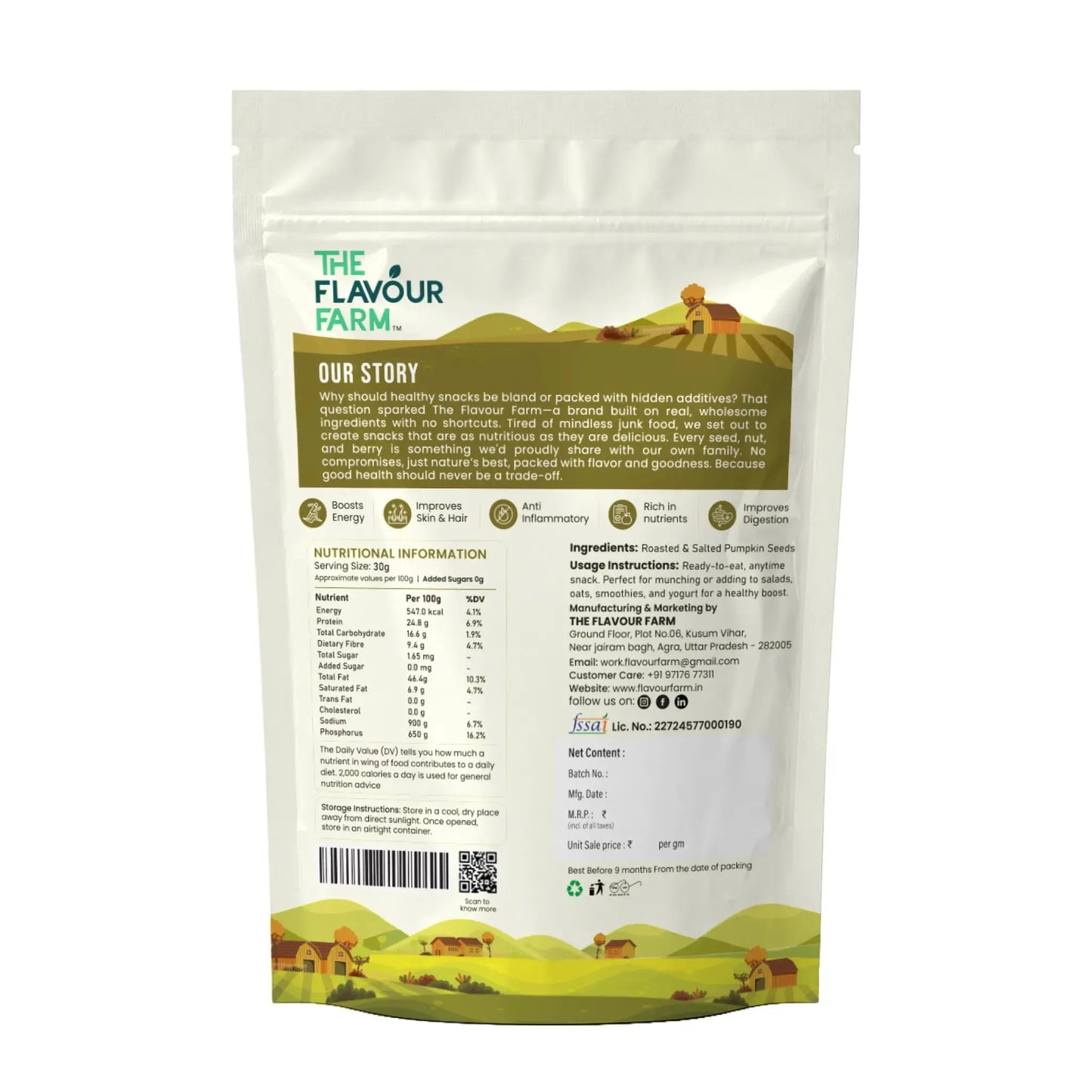 The Flavour Farm Roasted & Salted Pumpkin Seeds | High in Protirn, Magnesium,Zinc | 250g Pouch