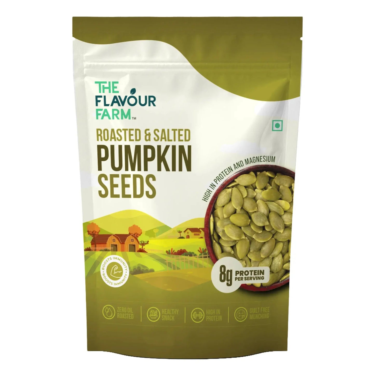 The Flavour Farm Roasted & Salted Pumpkin Seeds | High in Protirn, Magnesium,Zinc | 250g Pouch