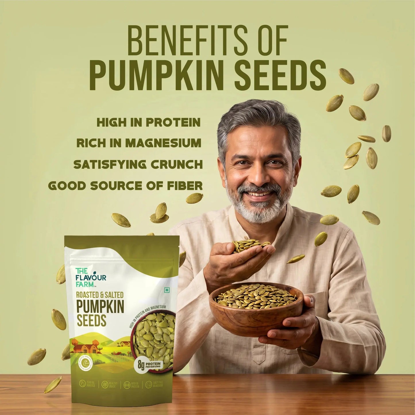 The Flavour Farm Roasted & Salted Pumpkin Seeds | High in Protirn, Magnesium,Zinc | 250g Pouch
