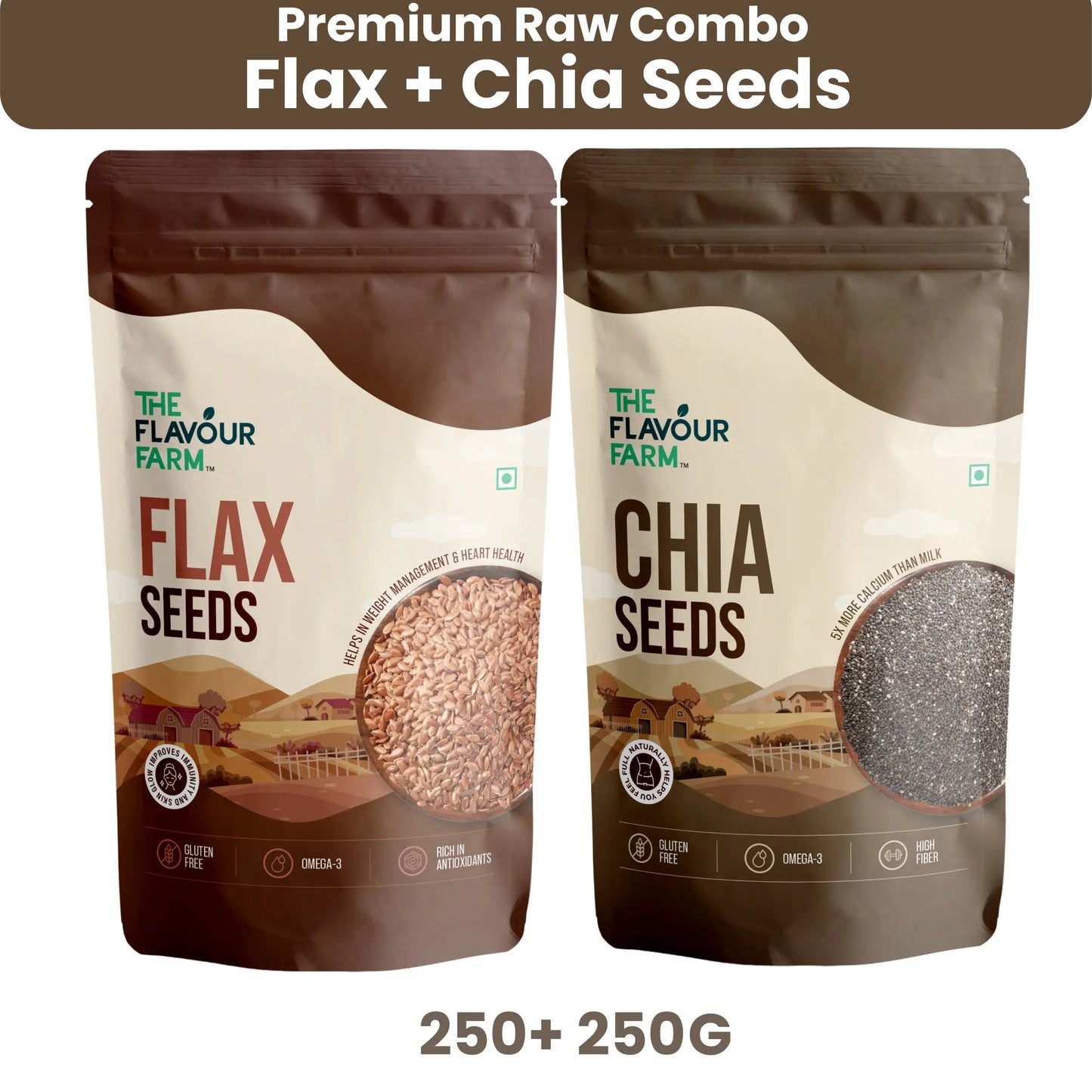 The Flavour Farm Healthy Seeds Combo | Chia Seeds & Flax Seeds | 250g x 2