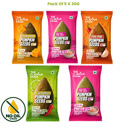 Flavoured Pumpkin Seeds Combo 5 x 30g – Extra Pink Salt, Oil-Free