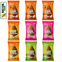 Ultimate Party Pack - flavoured pumpkin seeds combo of 9 x 30g: Peri Peri, Creamy Cheese, Himalayan Pink Salt and Lime Chilli oil-free roasted pumpkin seeds by The Flavour Farm