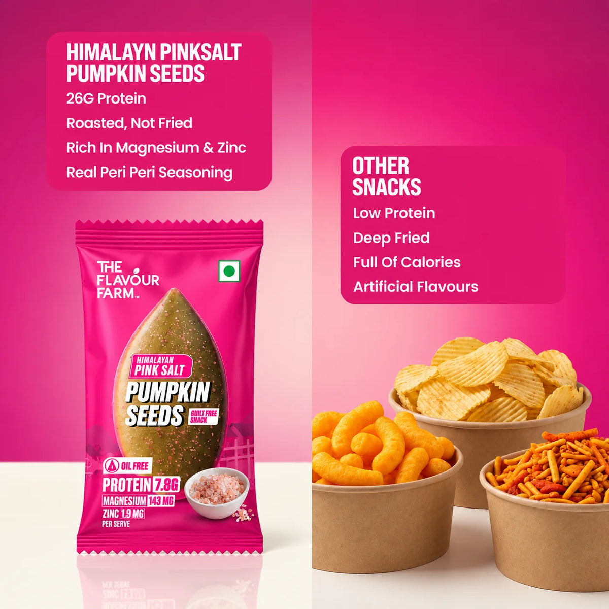 Himalayan Pink Salt pumpkin seeds vs fried snacks - roasted not fried, high protein, rich in magnesium and zinc